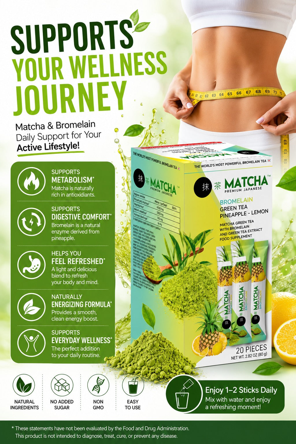 Bromelain Matcha Senna & Lemon Powder Supplement