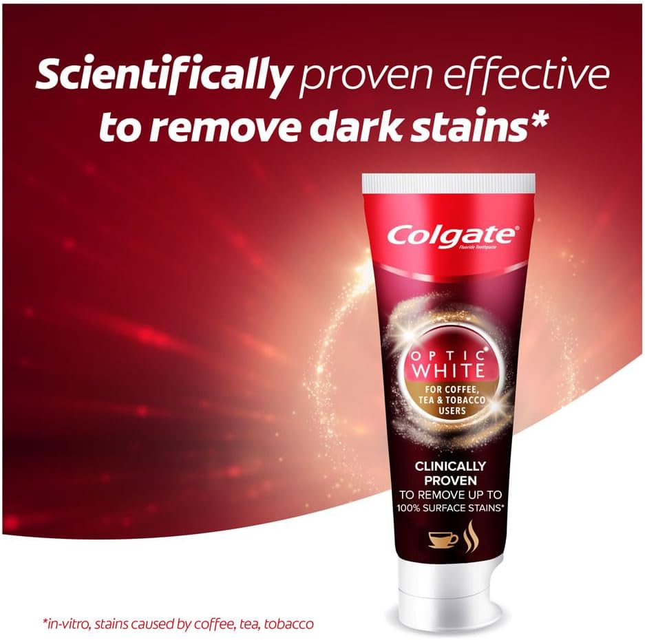 Colgate Optic White Toothpaste – Coffee, Tea & Tobacco Stain Remover