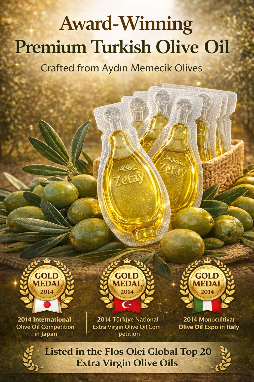 Zetay Premium extra virgin olive oil poured over salad